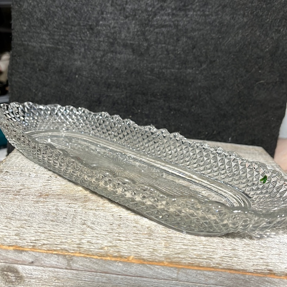 American Brilliant Cut Glass Dish Relish Sawtooth Rim 11 1/4 inches long